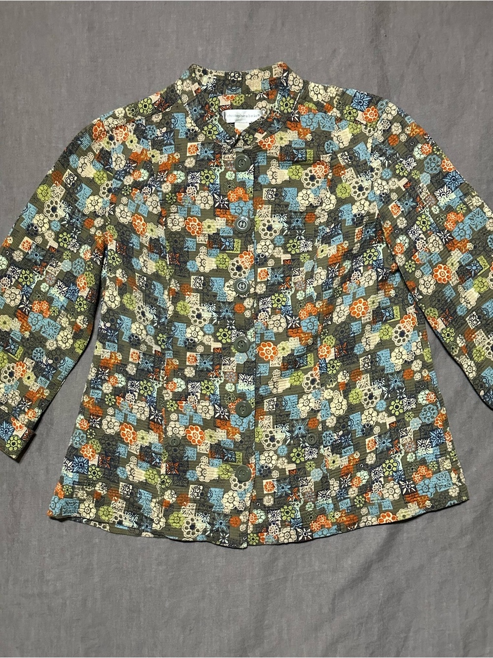 Christopher & Banks Multicolor Floral Patchwork Button-Down Shirt Jacket